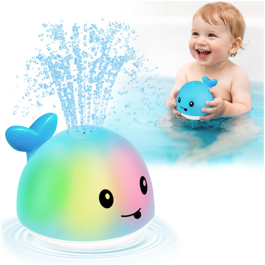 Gigilli Whale Bath Toy Sprinkler sprays water with a colorful light show for engaging bath play