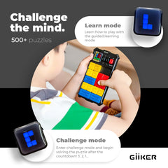 GiiKER handheld puzzle console held in hand, ideal travel companion