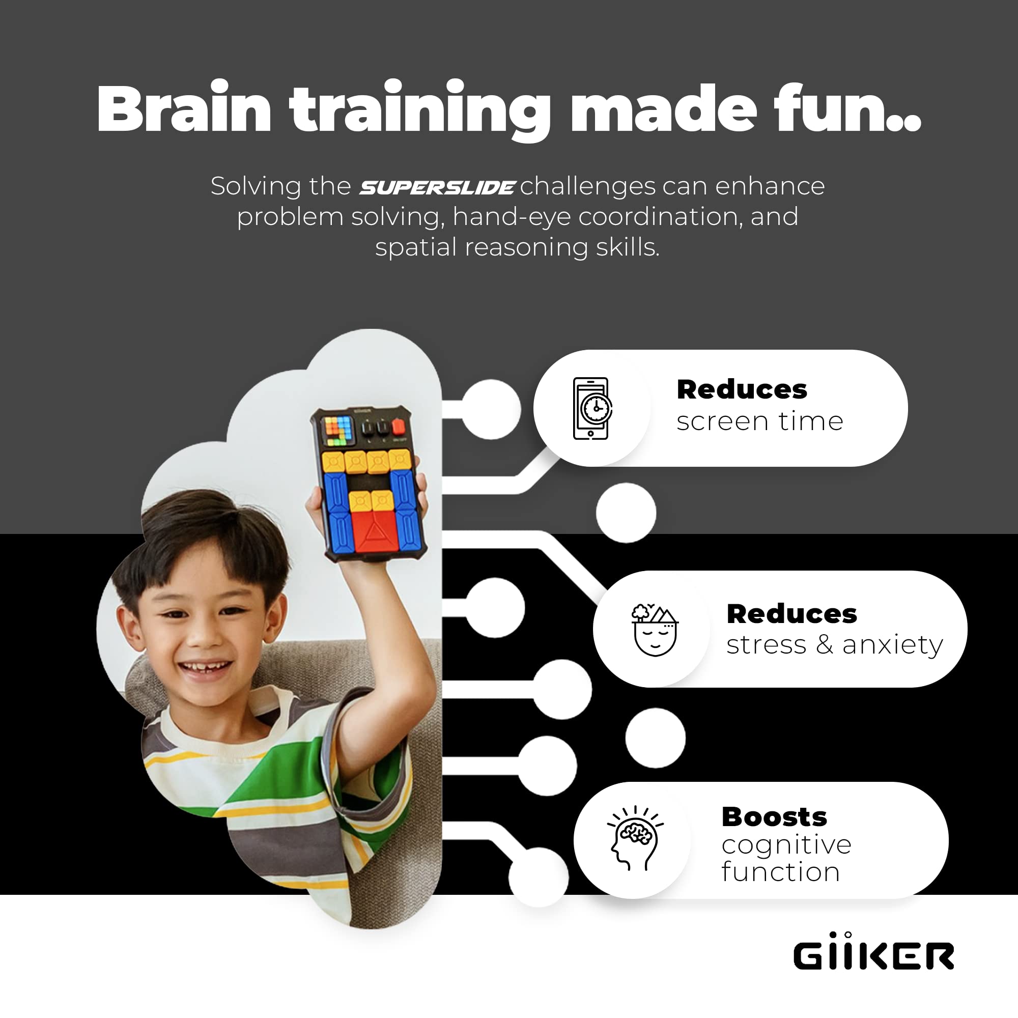 Kids playing with GiiKER Super Slide puzzle promotes focus and problem-solving