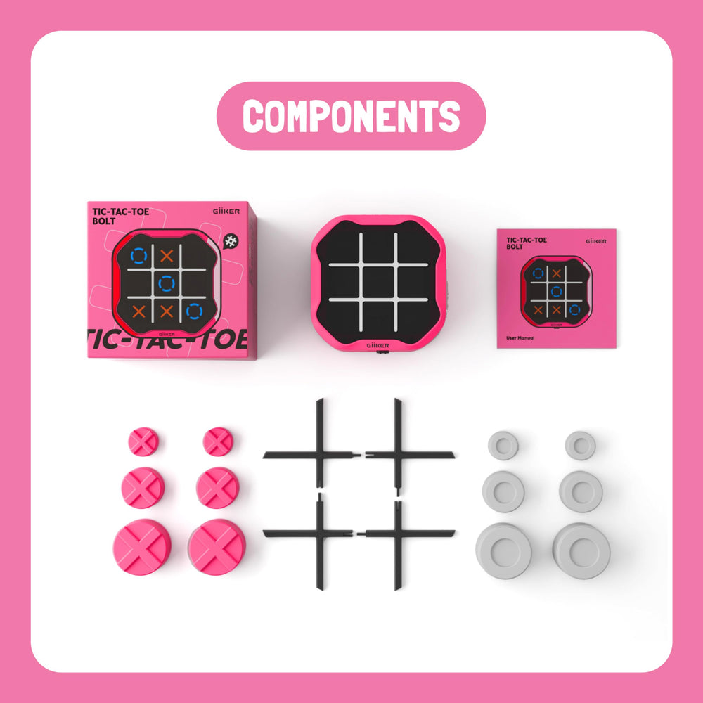 GiiKER Tic Tac Toe Bolt pink travel-ready car activity.