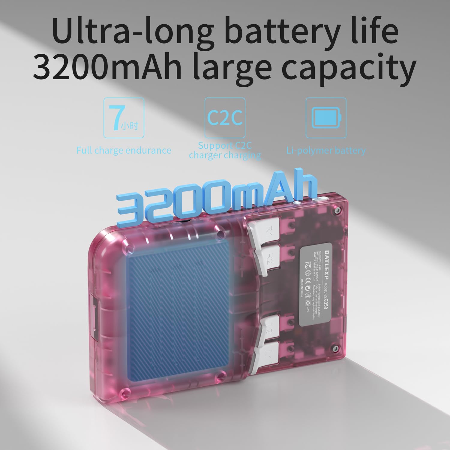 GiipGoop G350 battery life highlighting up to seven hours of play