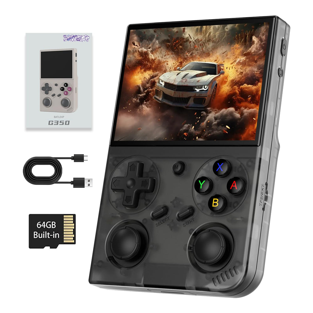 GiipGoop G350 console front view showing compact retro handheld design for on-the-go gaming.