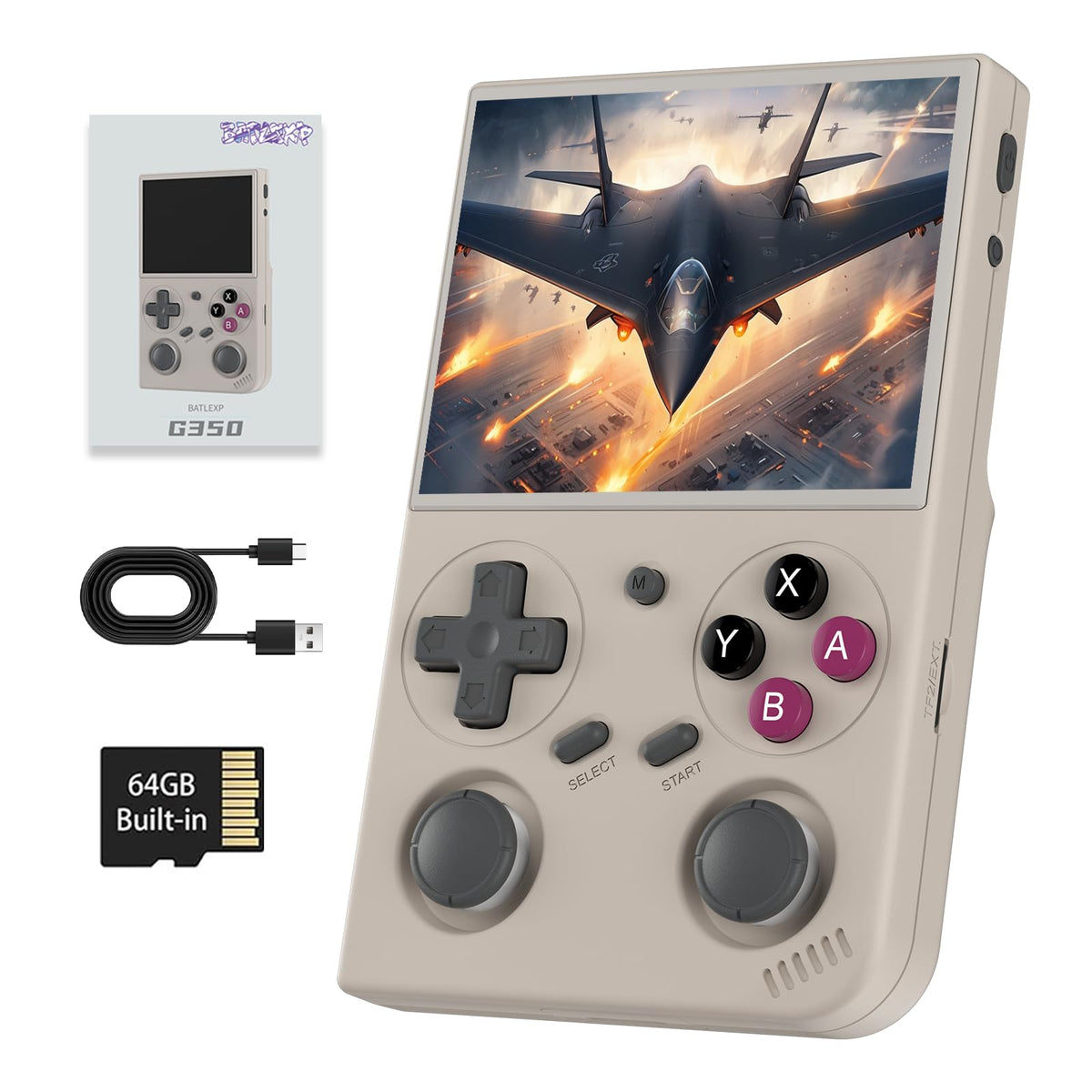 GiipGoop G350 front view shows compact retro handheld design for portable fun.
