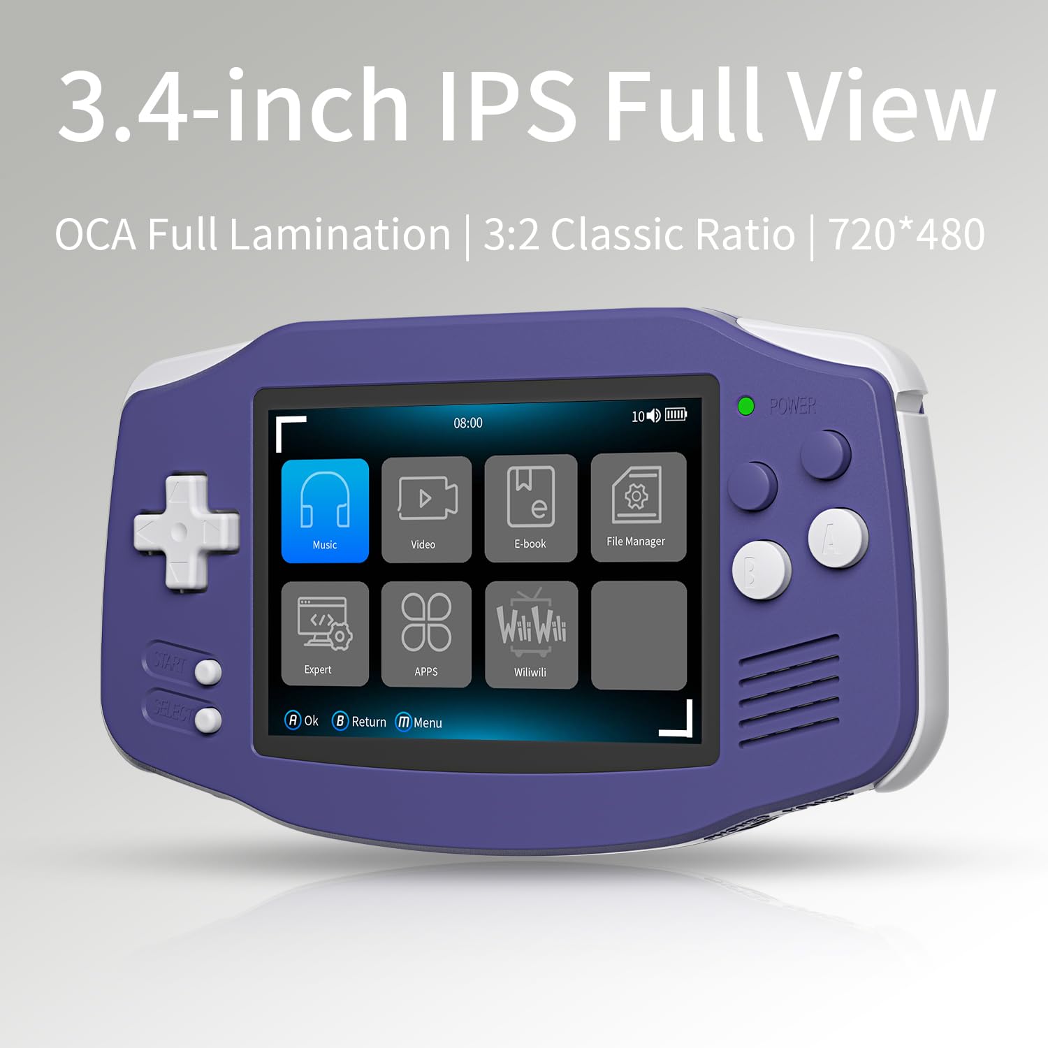 GiipGoop RG34XX 720x480 screen with crisp colors for retro games.