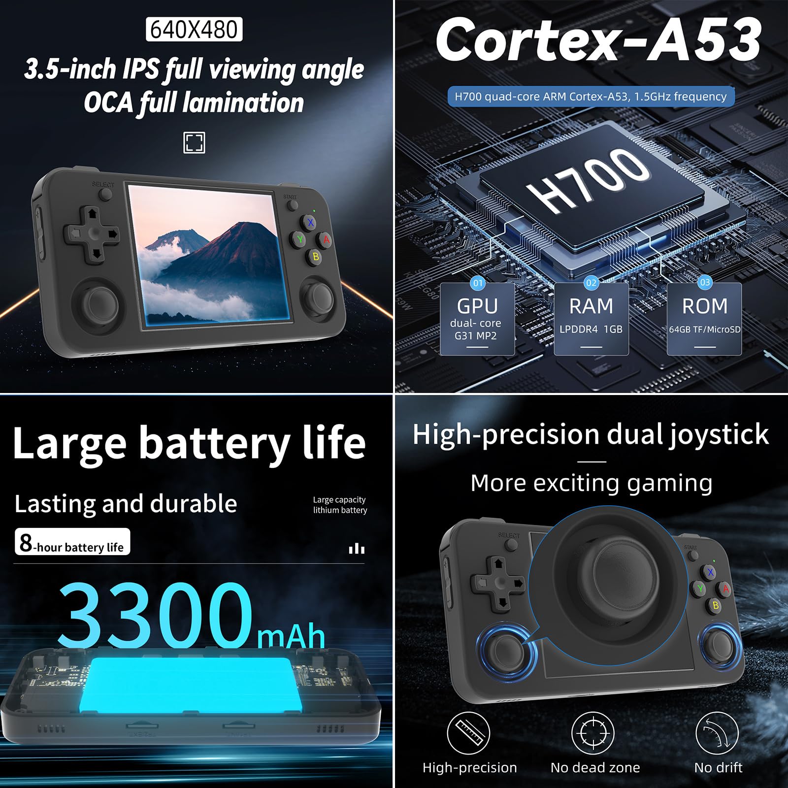 Long-lasting 3300mAh battery for extended handheld gaming sessions.