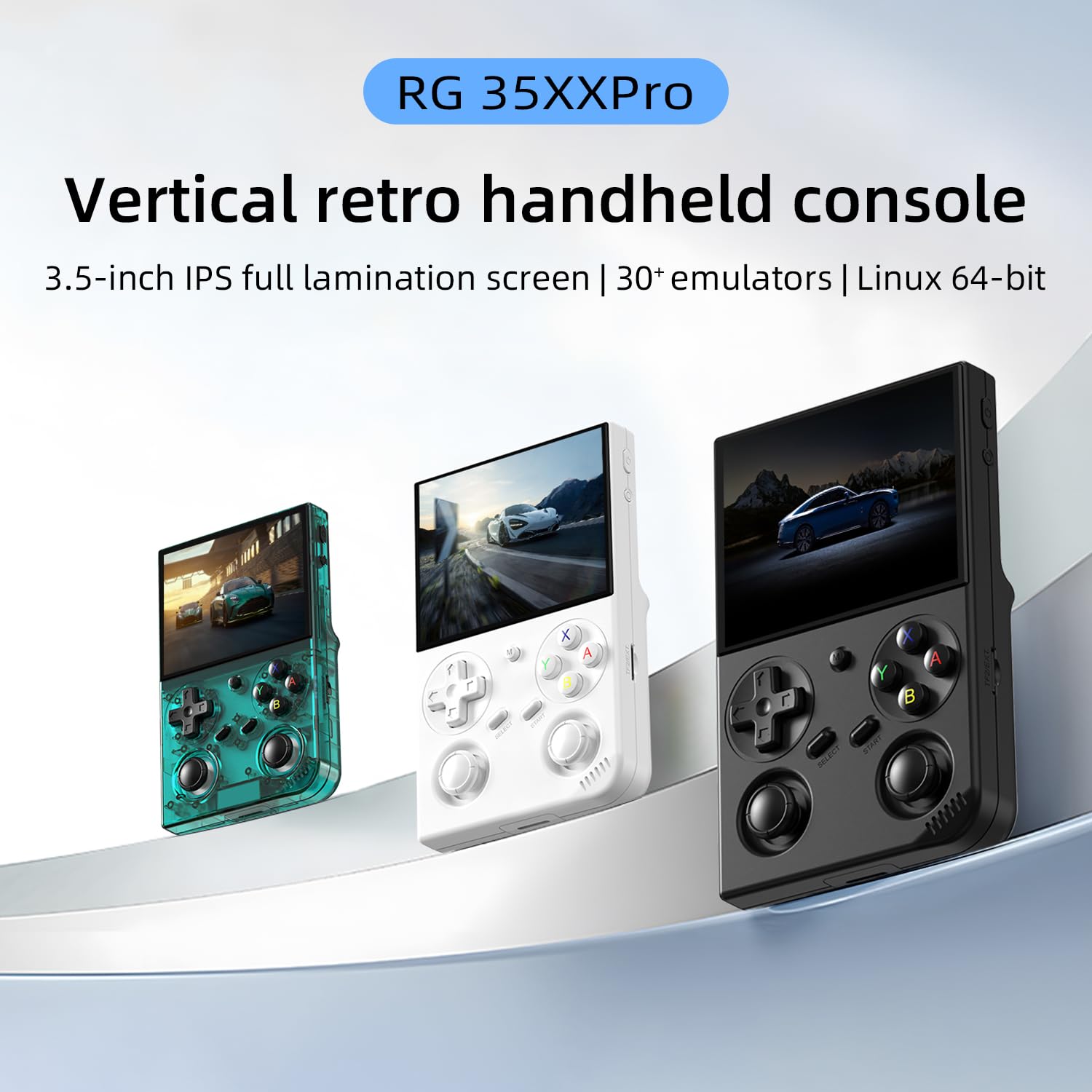 GiipGoop RG35XX Pro screen protected by tempered glass for durability.