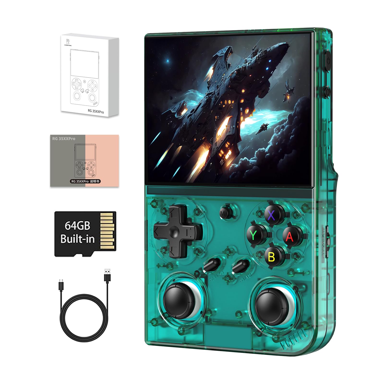GiipGoop RG35XX Pro transparent teal shell front view for stylish portable retro gaming