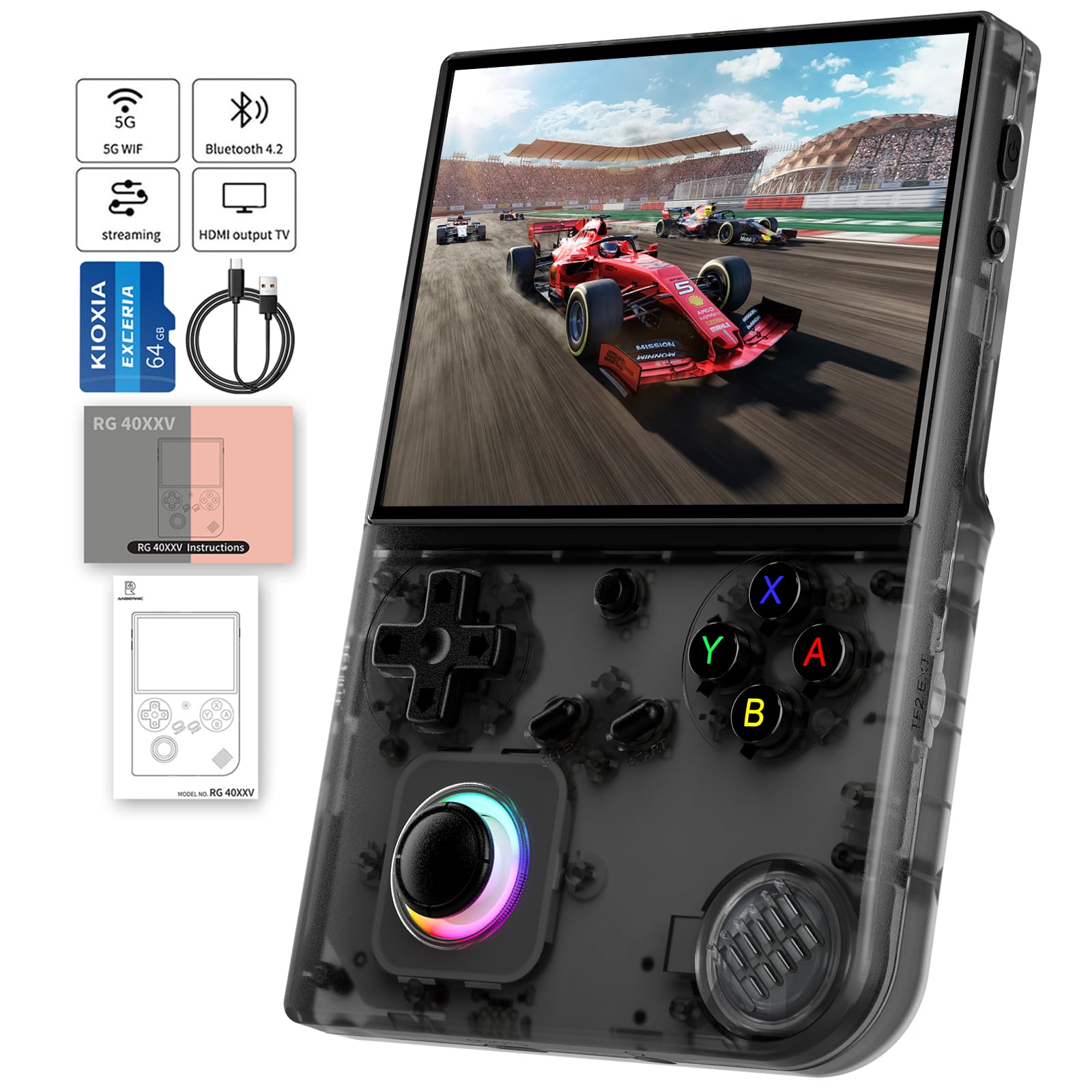 GiipGoop RG40XX V handheld console front view for on-the-go retro gaming.