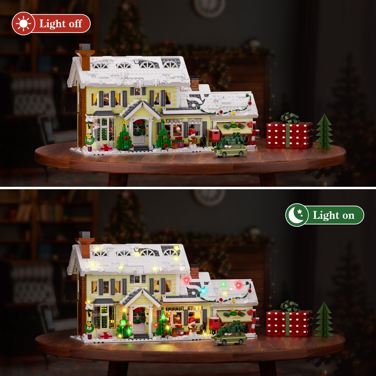 GIKCFSTBLA Car with pine tree adds festive storytelling and scene depth.