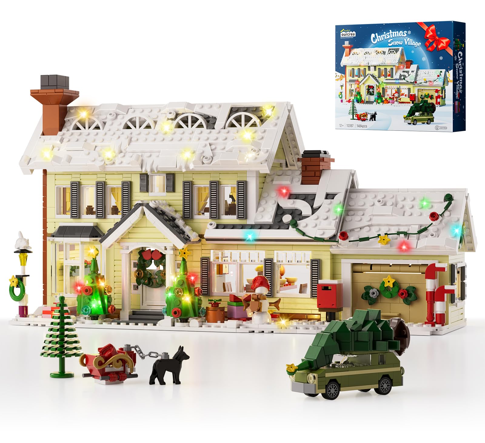 GIKCFSTBLA Christmas House with Clark's Car in a snowy village scene, ideal for festive display.