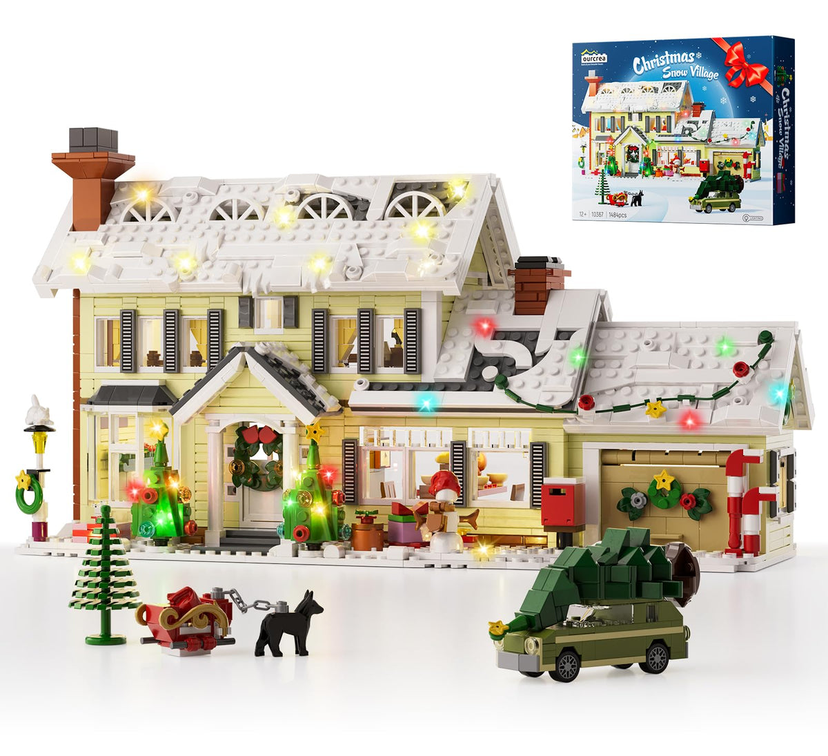 GIKCFSTBLA Christmas House with Clark's Car in a snowy village scene, ideal for festive display.