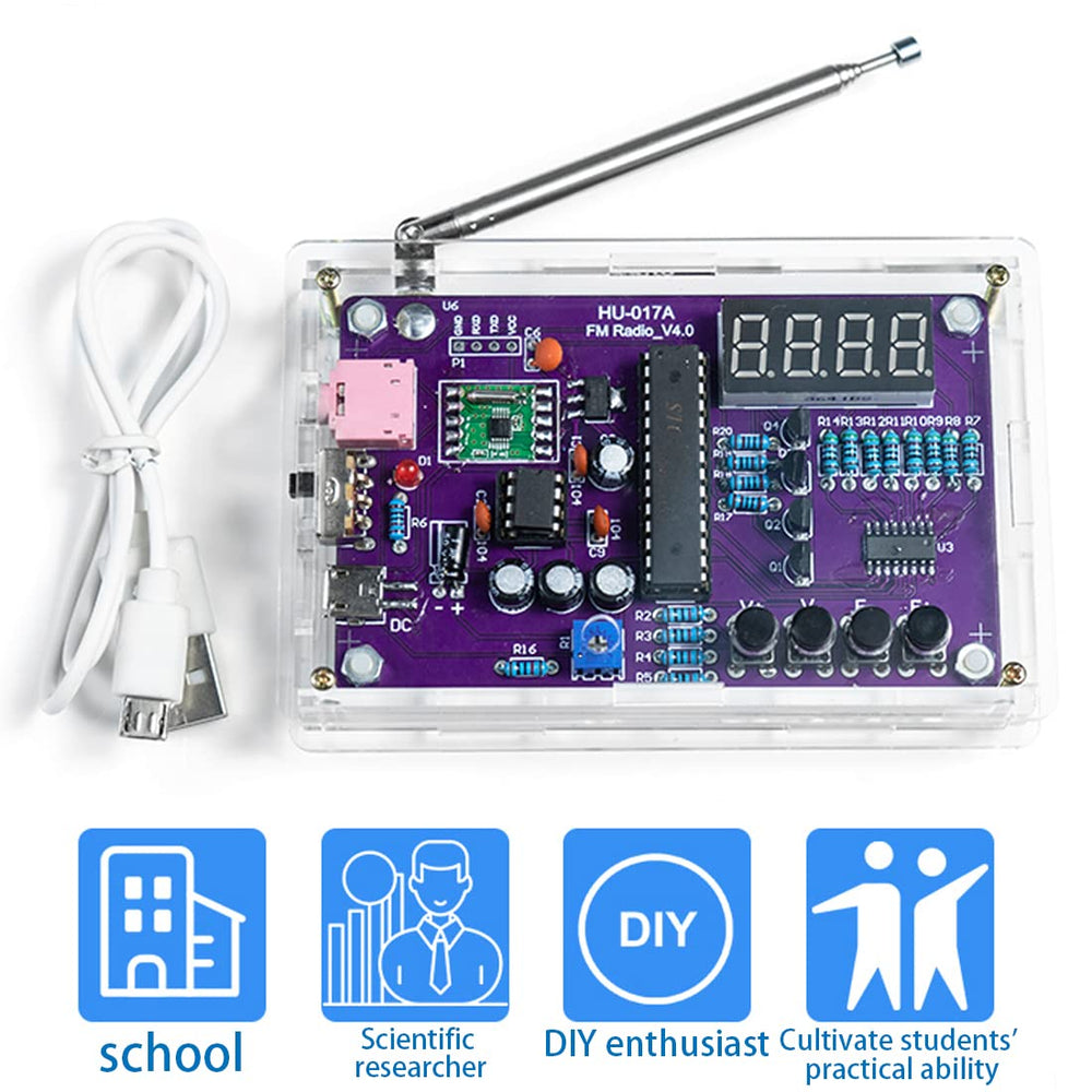 Gikfun FM Radio Kit includes USB cable and battery case for flexible power