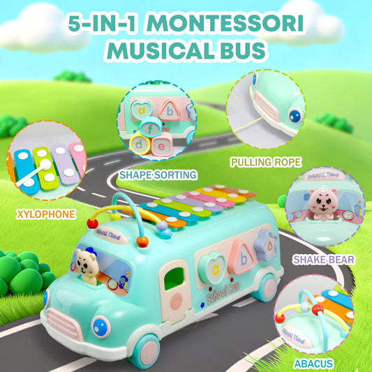 Gikimooy Baby Bus Xylophone shape sorter supports early problem-solving and exploration.