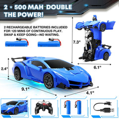 Gikimooy Transform RC car blue remote control with 2.4GHz delivers smooth commands.