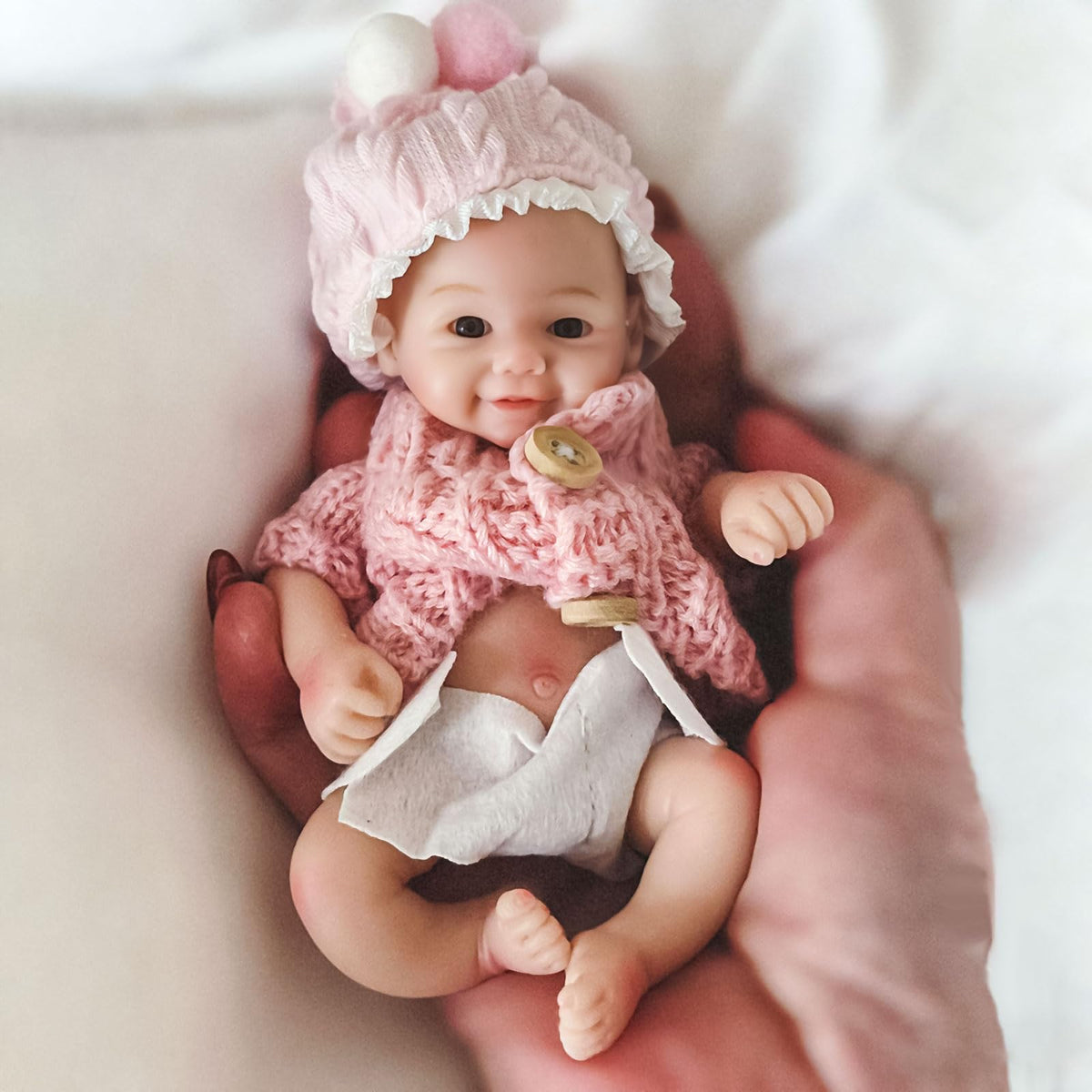 Gileutay 6inch soft silicone baby doll front view showing realistic skin texture.