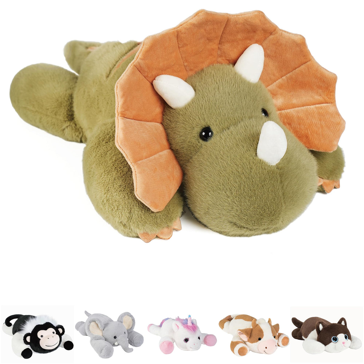 GILFWM weighted dino front view, cozy 3 lb cuddle companion