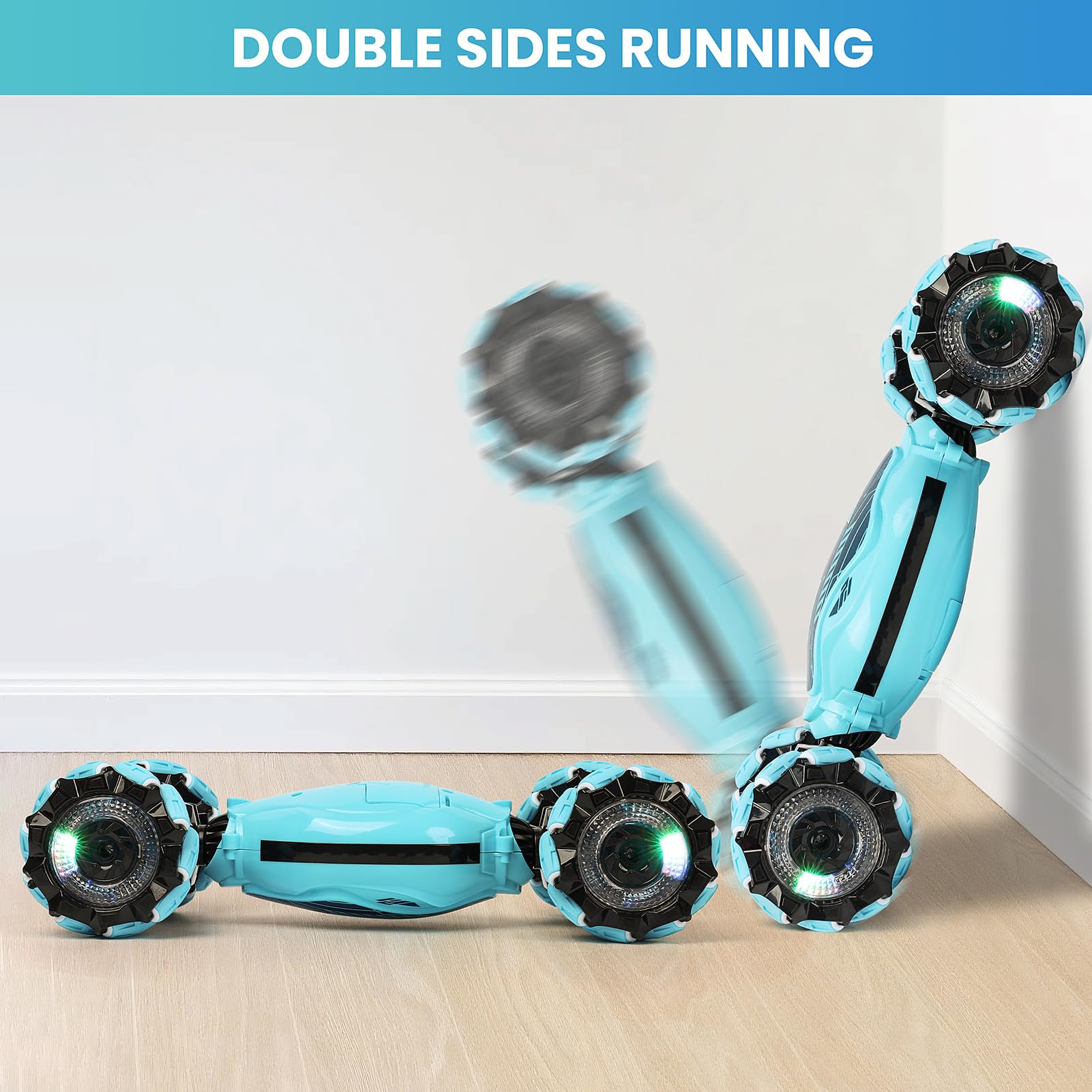 GILI RC stunt car with LED lights and music system in action