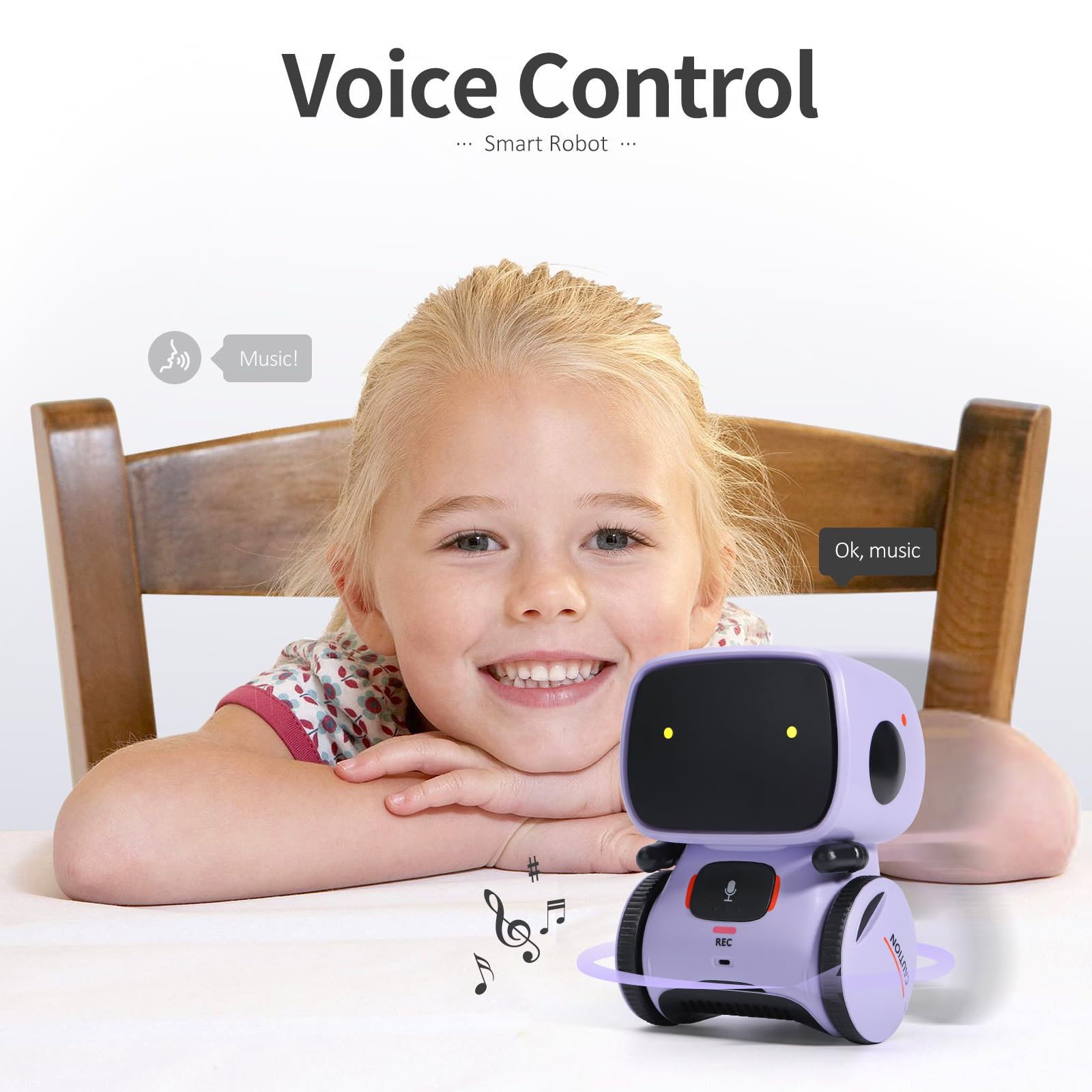 GILOBABY purple robot in record repeat mode echoes kids' voice.