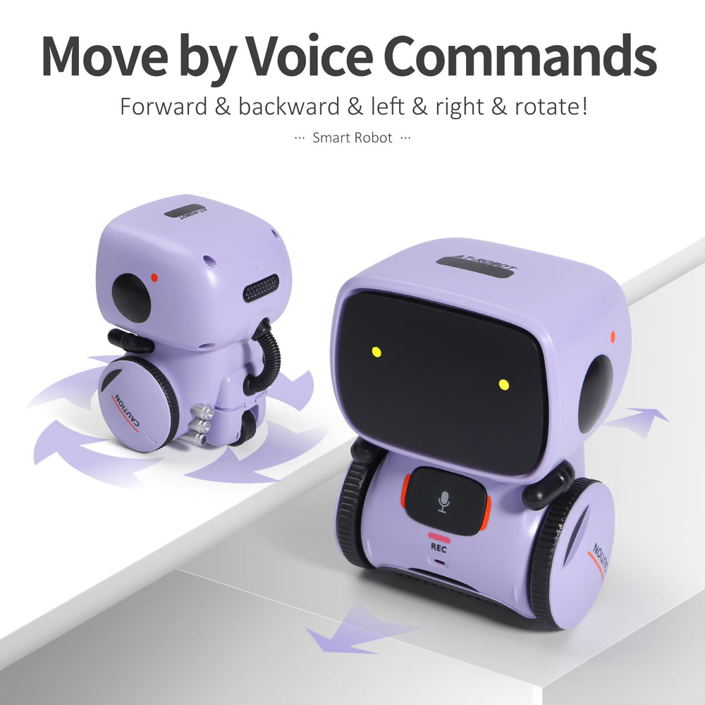 GILOBABY purple robot with voice control for simple commands.