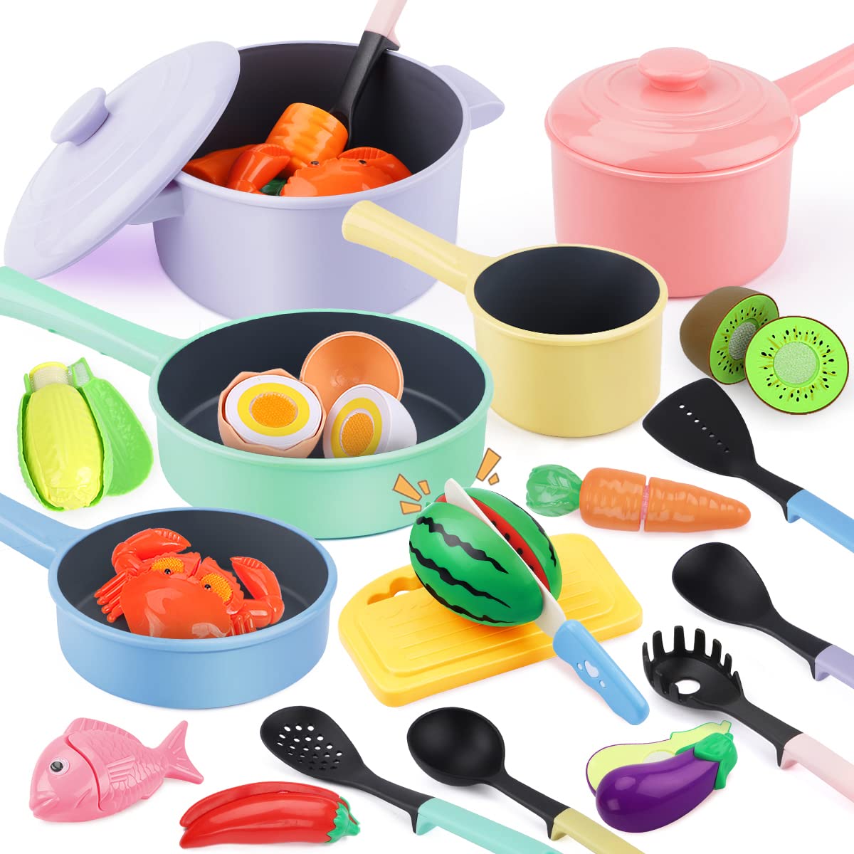 GILOBABY play-kitchen-accessories-pots-pans-set for imaginative cooking play