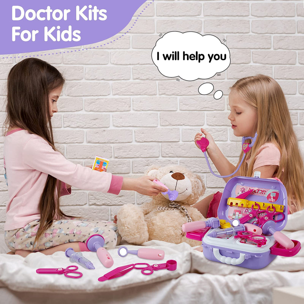GINMIC doctor kit toddler carry case keeps supplies organized for on-the-go pretend play.
