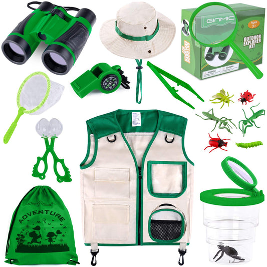 GINMIC Kids Explorer Kit binoculars for close-up nature viewing during outdoor adventures.