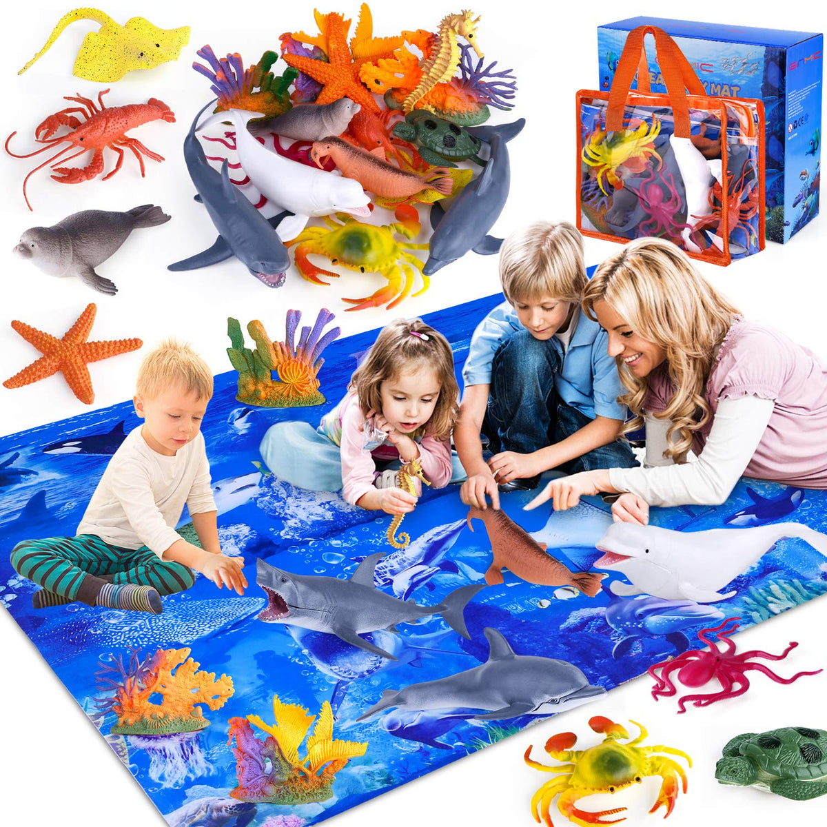 GINMIC shark toy on large play mat for safe, engaging play