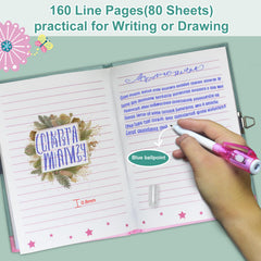 GINMLYDA diary open to lined pages for writing and doodling