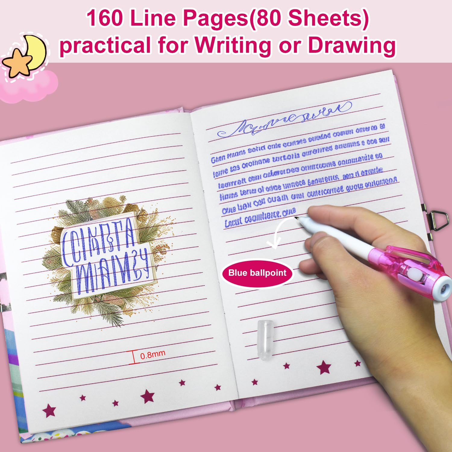 GINMLYDA diary with lock and two keys, ideal privacy
