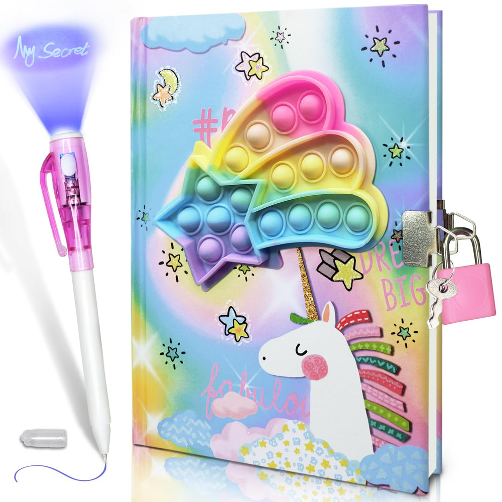 GINMLYDA Pop Girls Diary with Lock cover featuring a playful unicorn design for kids.