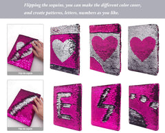 GINMLYDA Sequin Girls Journal shows a reversible heart pattern for colorful self-expression.