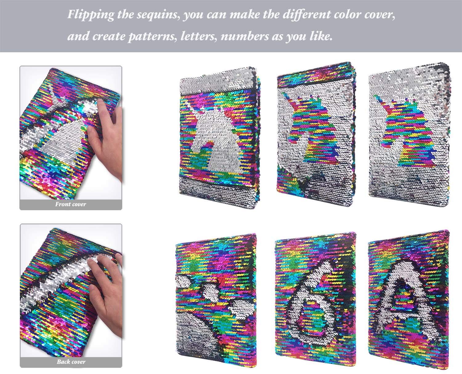 GINMLYDA sequin girls journal open flat for easy doodling and writing