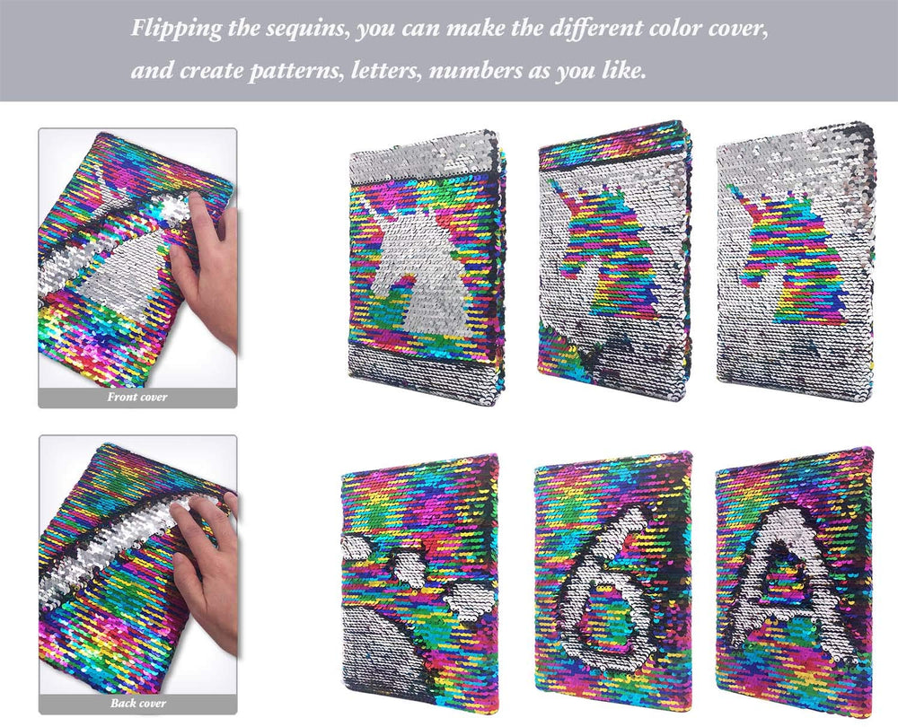 GINMLYDA sequin girls journal open flat for easy doodling and writing
