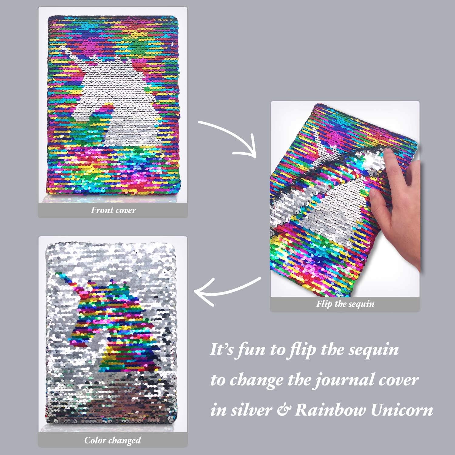 GINMLYDA unicorn-pattern notebook featuring colorful sequins for creative stories