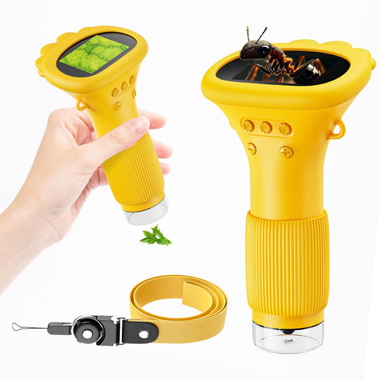 GinoCaco portable digital microscope with 2-inch screen for clear micro viewing.