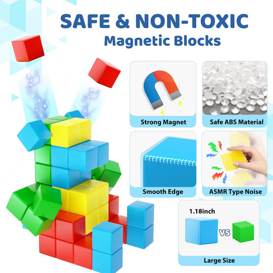 Child assembling magnetic blocks to boost spatial thinking with Girigi