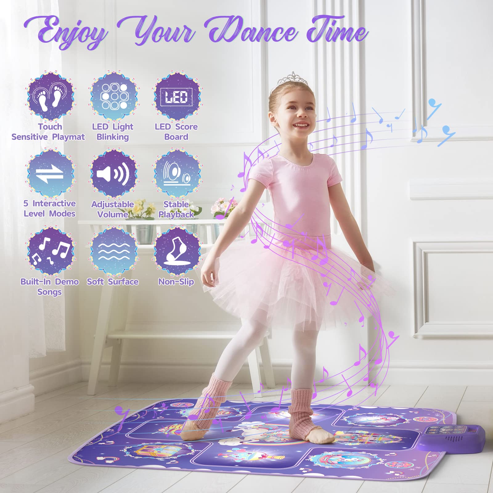 GirlsHome Dance Mat features an anti-slip bottom for secure jumping and movement.