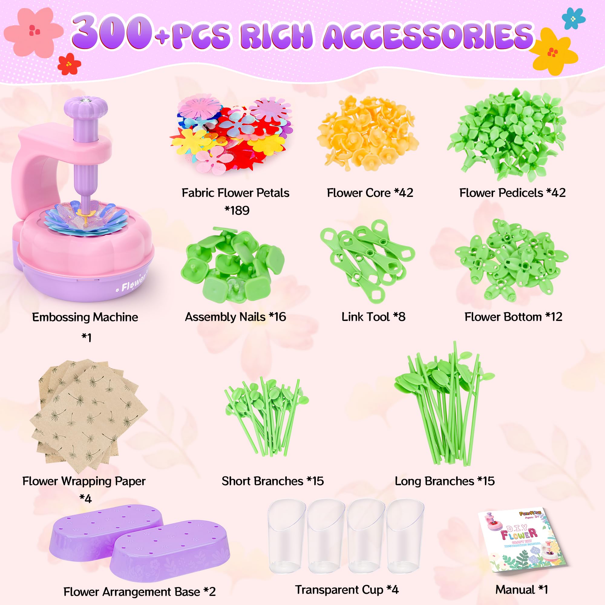 GirlsHome flower stems and leaves for realistic, reusable bouquet building.