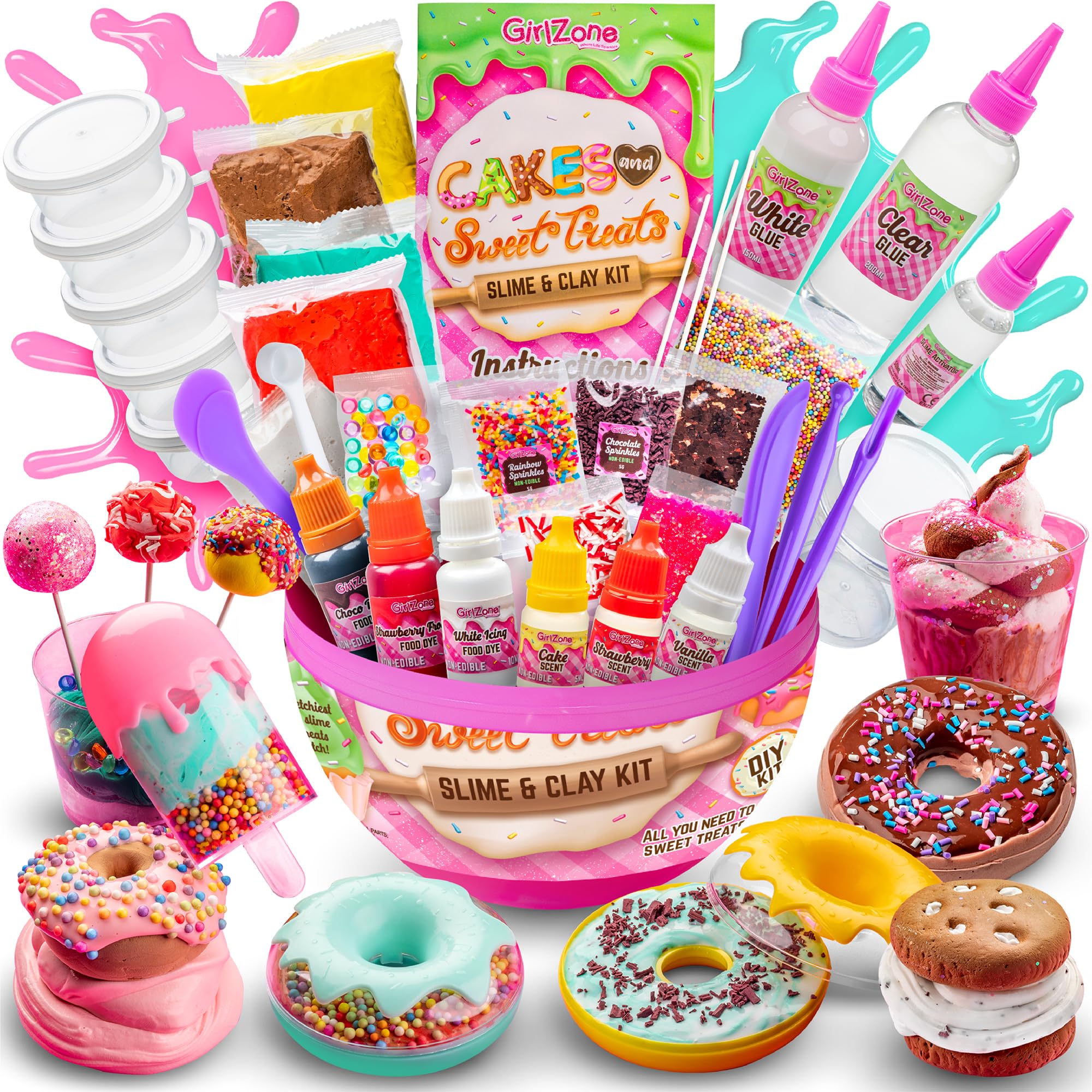 GirlZone DIY Slime Kit egg-and-clay box front, colorful materials for creative baking play.