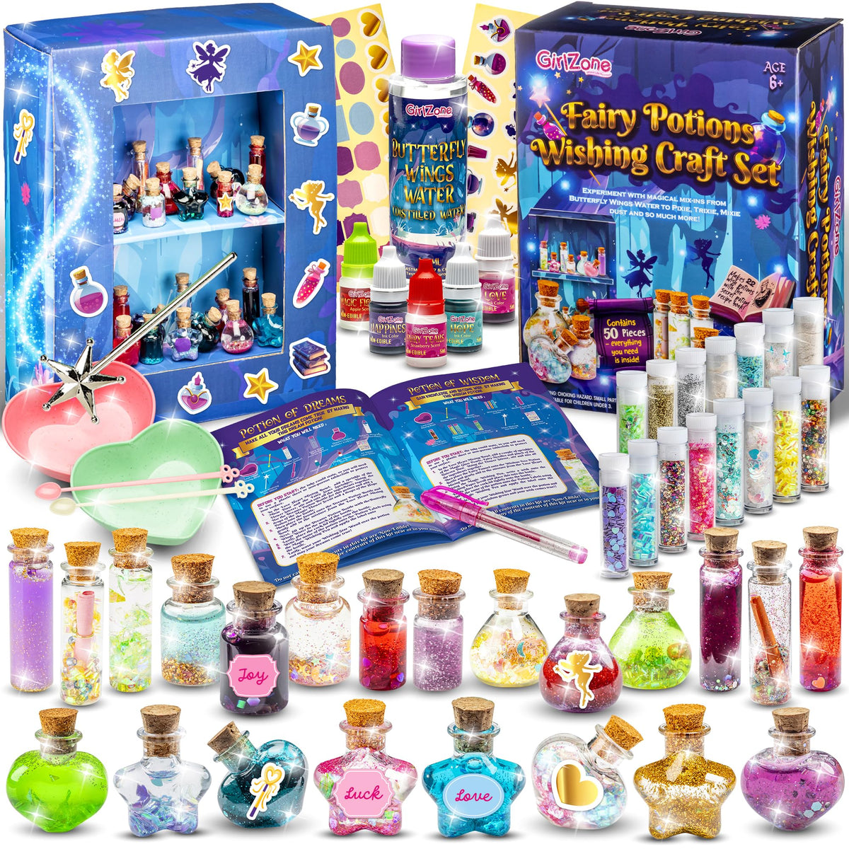 GirlZone Fairy Potions kit box with colorful ingredients for creative pretend play