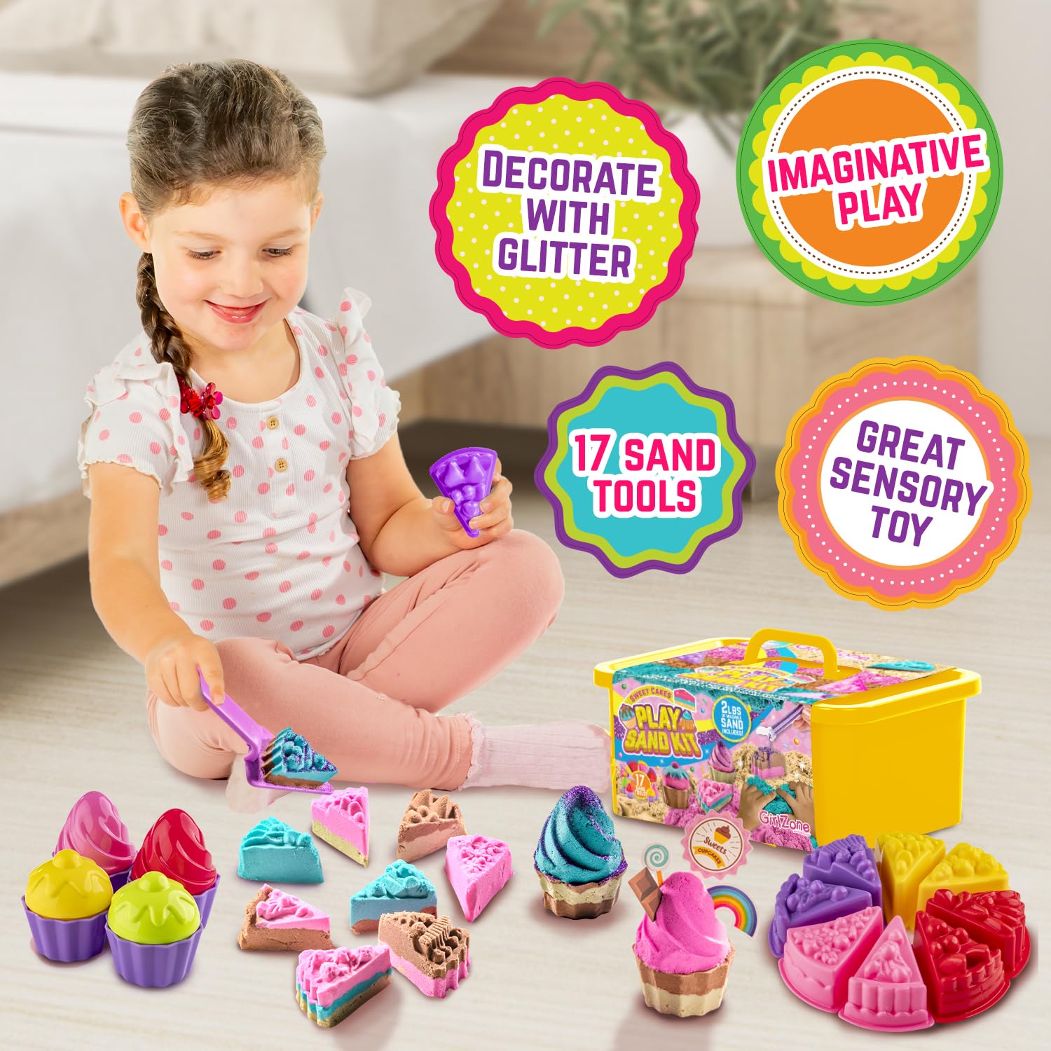GirlZone 17 tools for cake design boost creativity during pretend baking sessions.