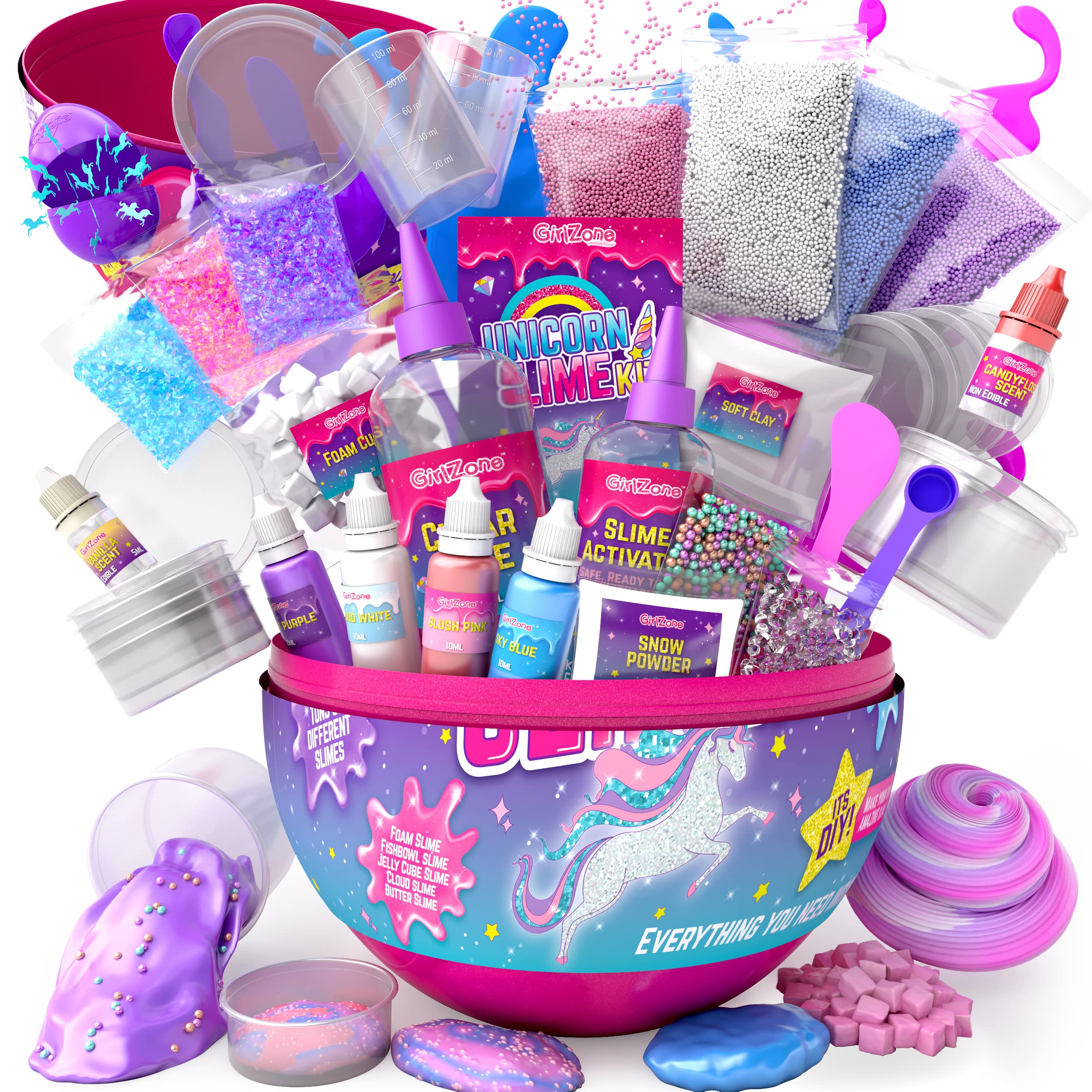 GirlZone Sparkly Unicorn Egg Surprise Slime Kit packaging invites creative play for kids.