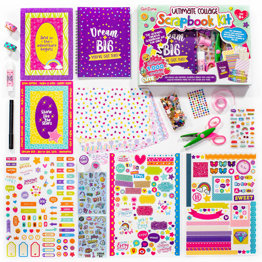 GirlZone Ultimate Collage Scrapbook Kit packaging shows a full creative set.