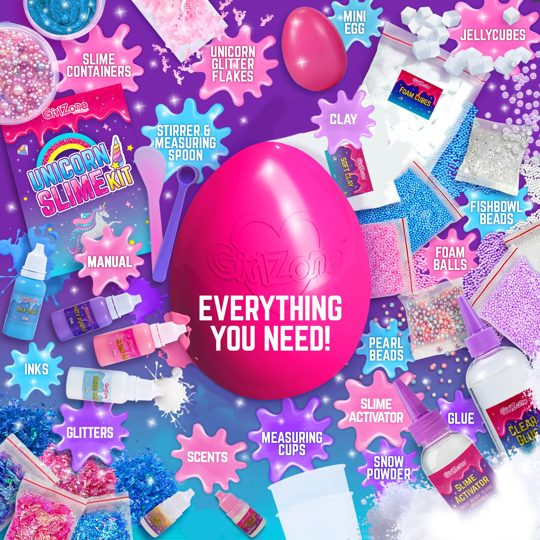 Unicorn colors and scents bottle from GirlZone add vivid, scented slime experiences.