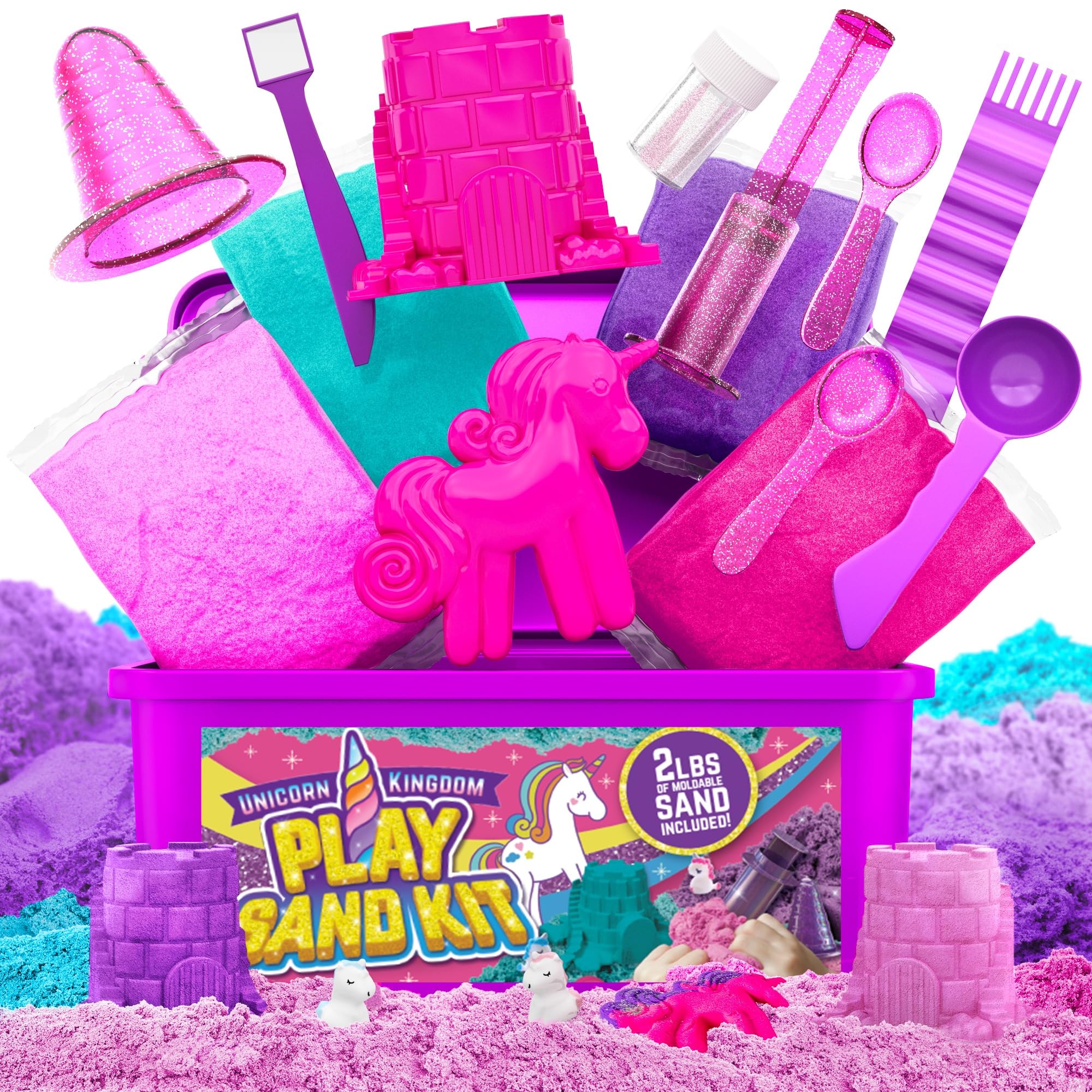 GirlZone Unicorn Sensory Bin Kingdom with rainbow sand for imaginative unicorn art