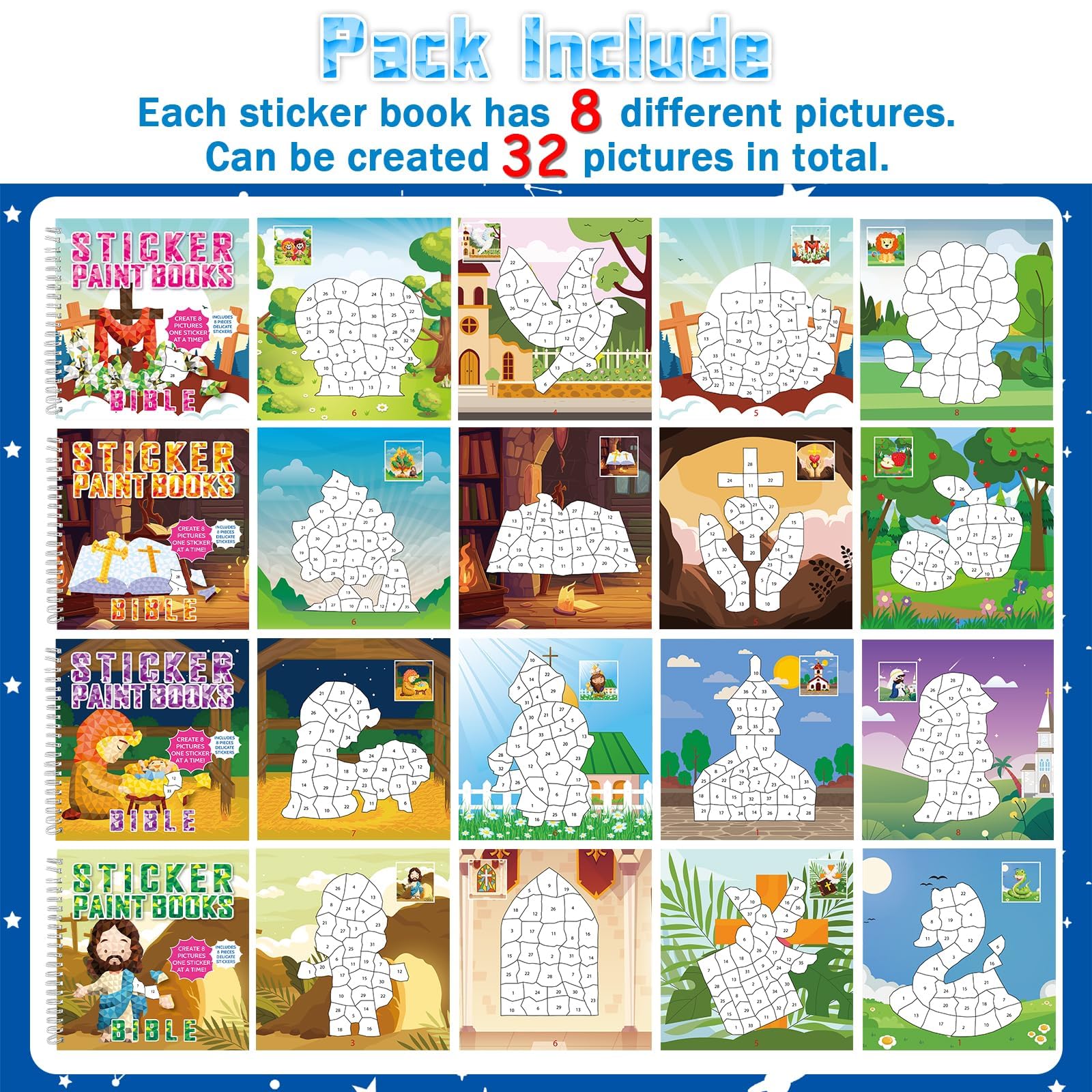 gisgfim Bible sticker book pages showcasing perforated, easy-tear designs for quick display