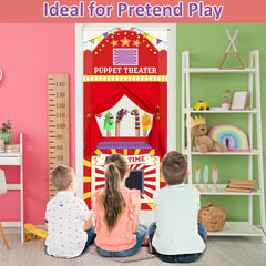 gisgfim doorway puppet theater bottom display area lets kids title shows or decorate.
