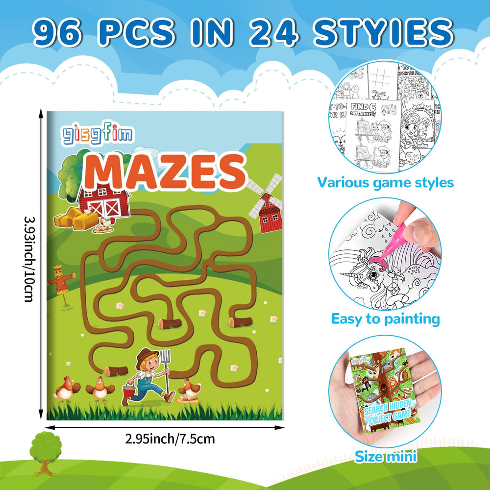 gisgfim mini activity pages featuring mazes and puzzles for screen-free entertainment.