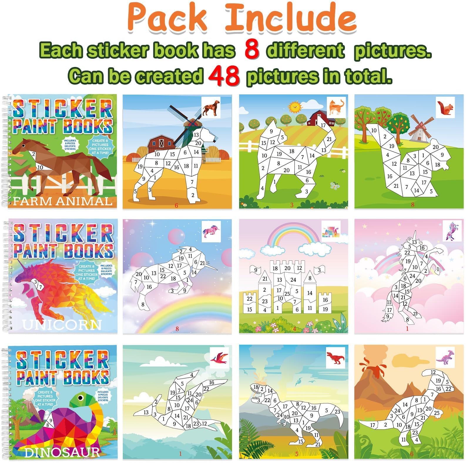gisgfim paint by sticker farm animals book helps with color recognition