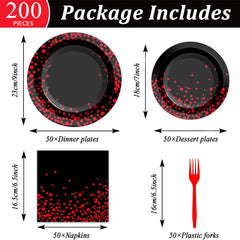 gisgfim red dot on black disposable dessert plates for party sweets